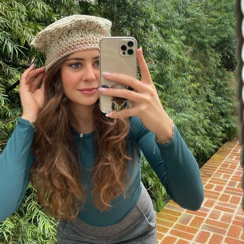 Handmade knit cream beanie